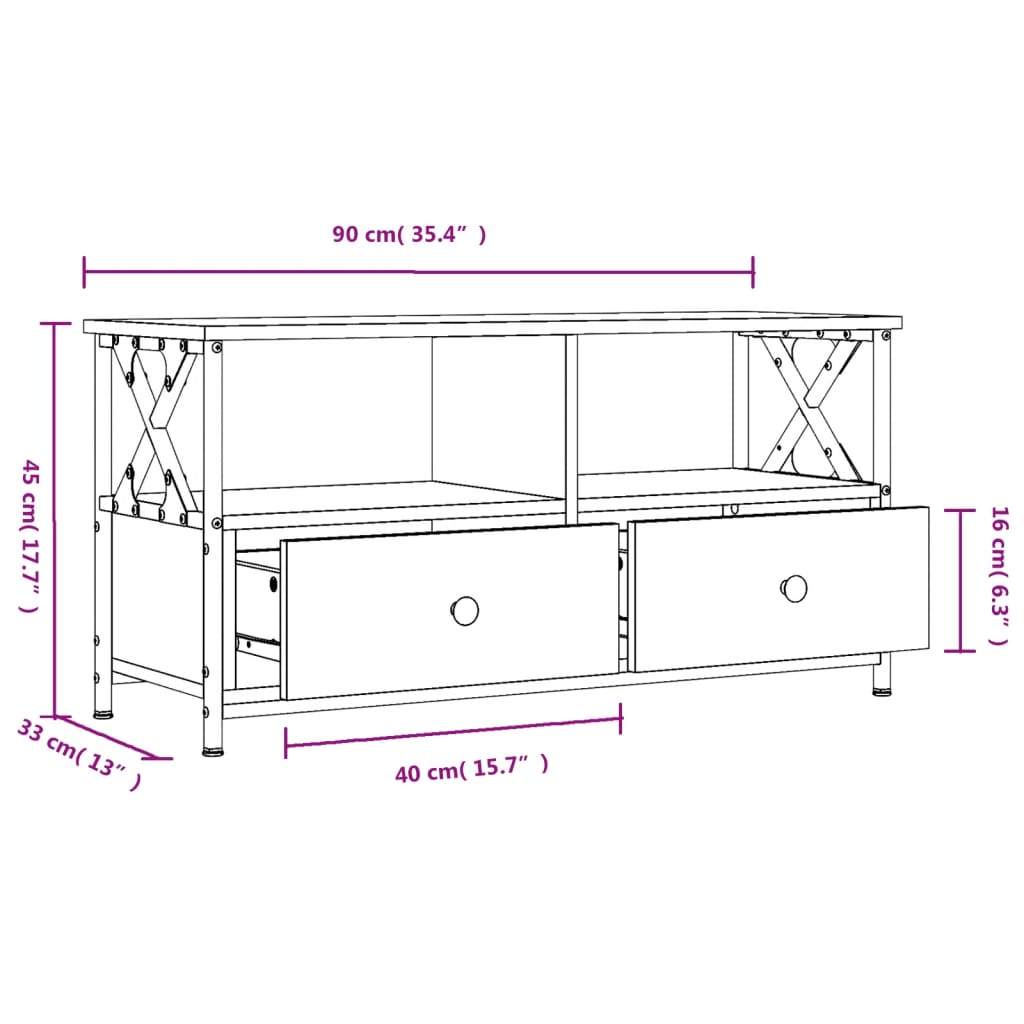 vidaXL fekete szerelt fa és vas TV-szekrény 90 x 33 x 45 cm