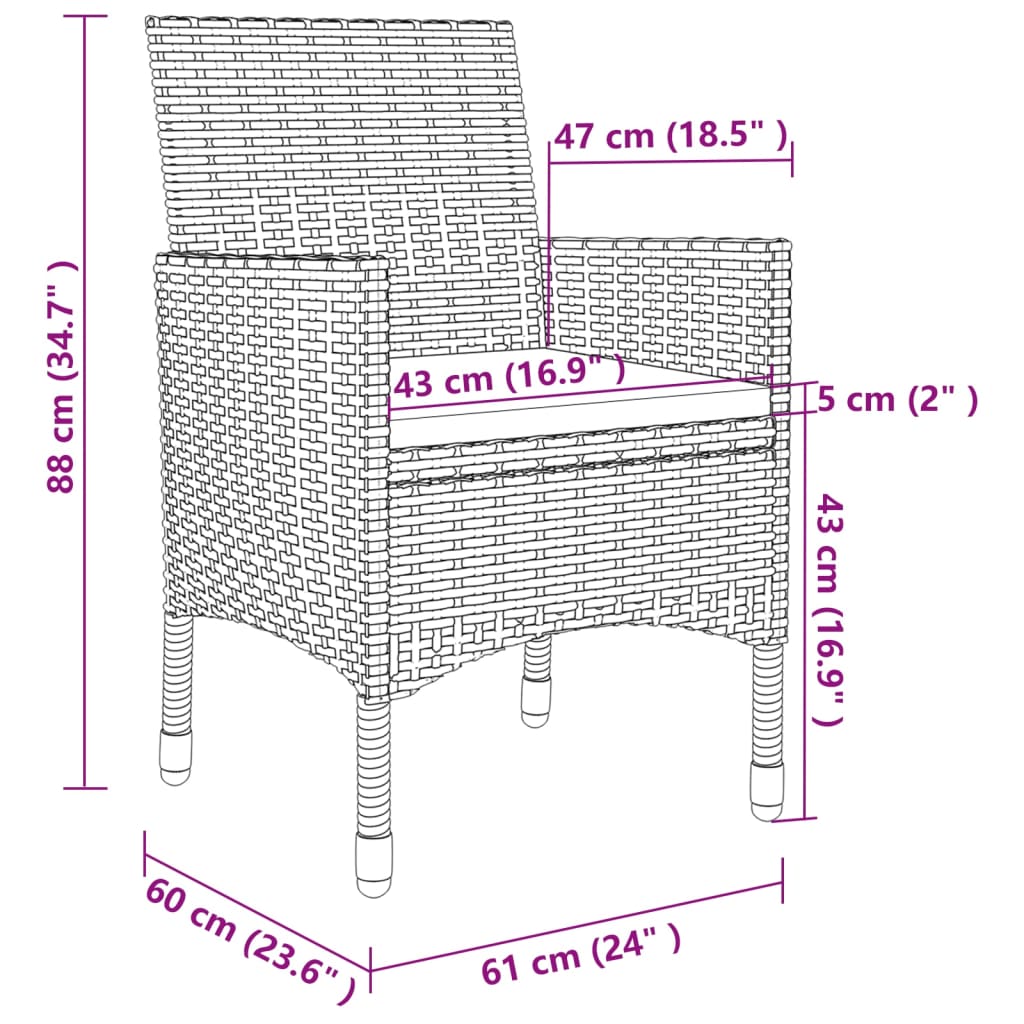 vidaXL 9 részes szürke kültéri polyrattan étkezőszett párnákkal