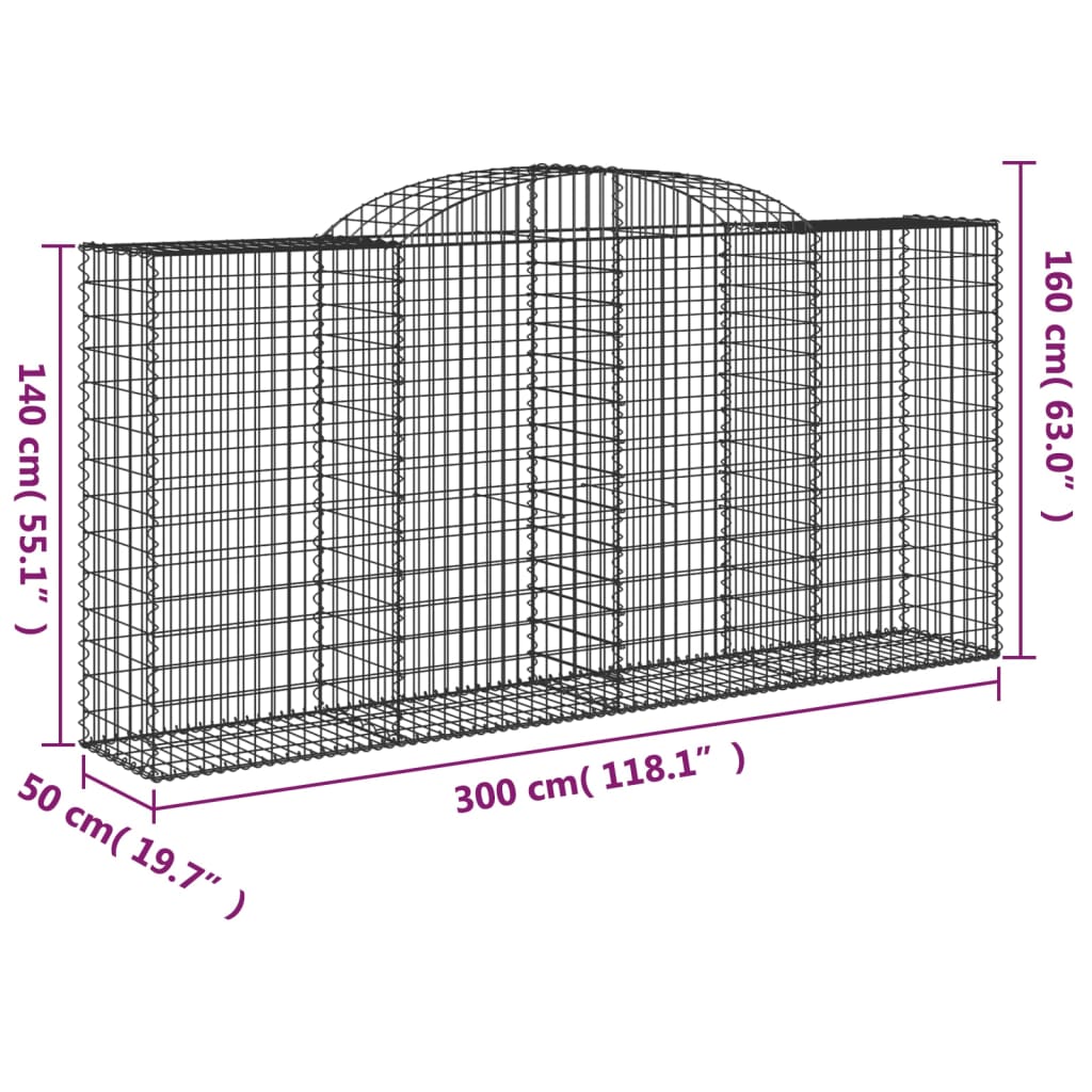 vidaXL 3 db íves horganyzott vas gabion kosár 300x50x140/160 cm