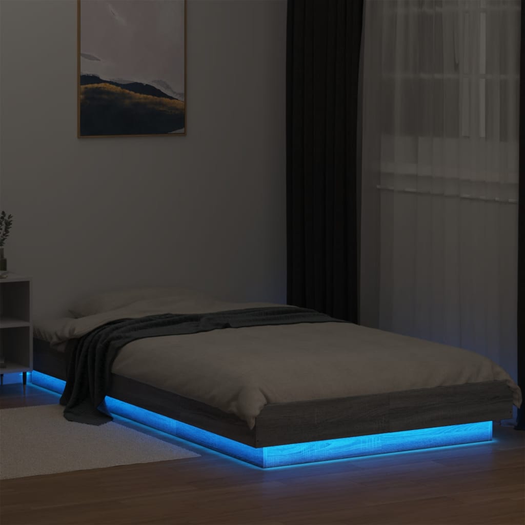 vidaXL sonoma tölgyszínű szerelt fa ágykeret LED-del 100 x 200 cm