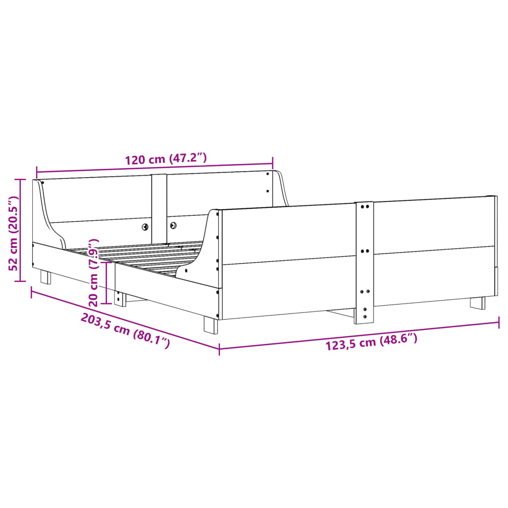 vidaXL fehér tömör fenyőfa ágy matrac nélkül 120 x 200 cm