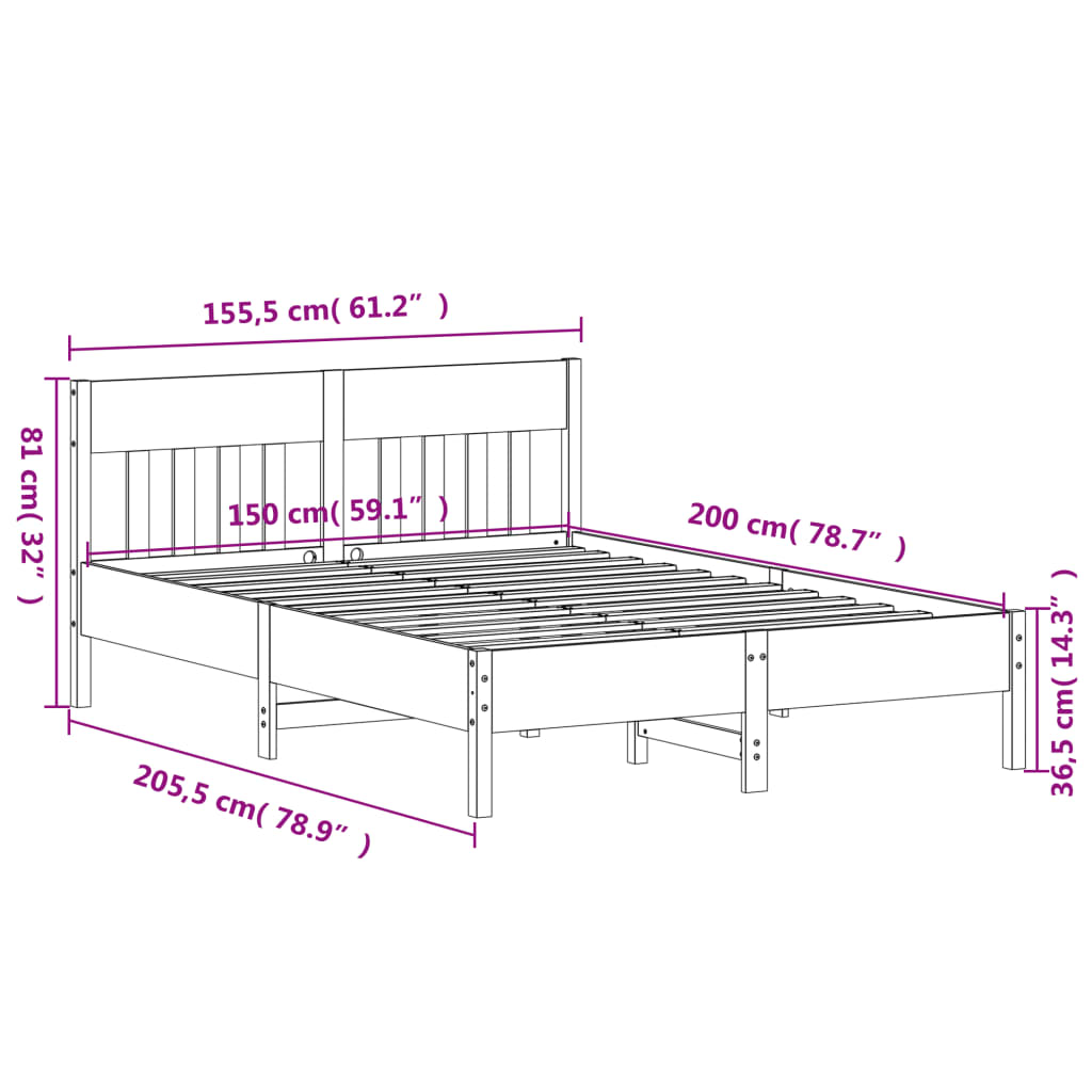 vidaXL fehér tömör fenyőfa ágy matrac nélkül 150 x 200 cm