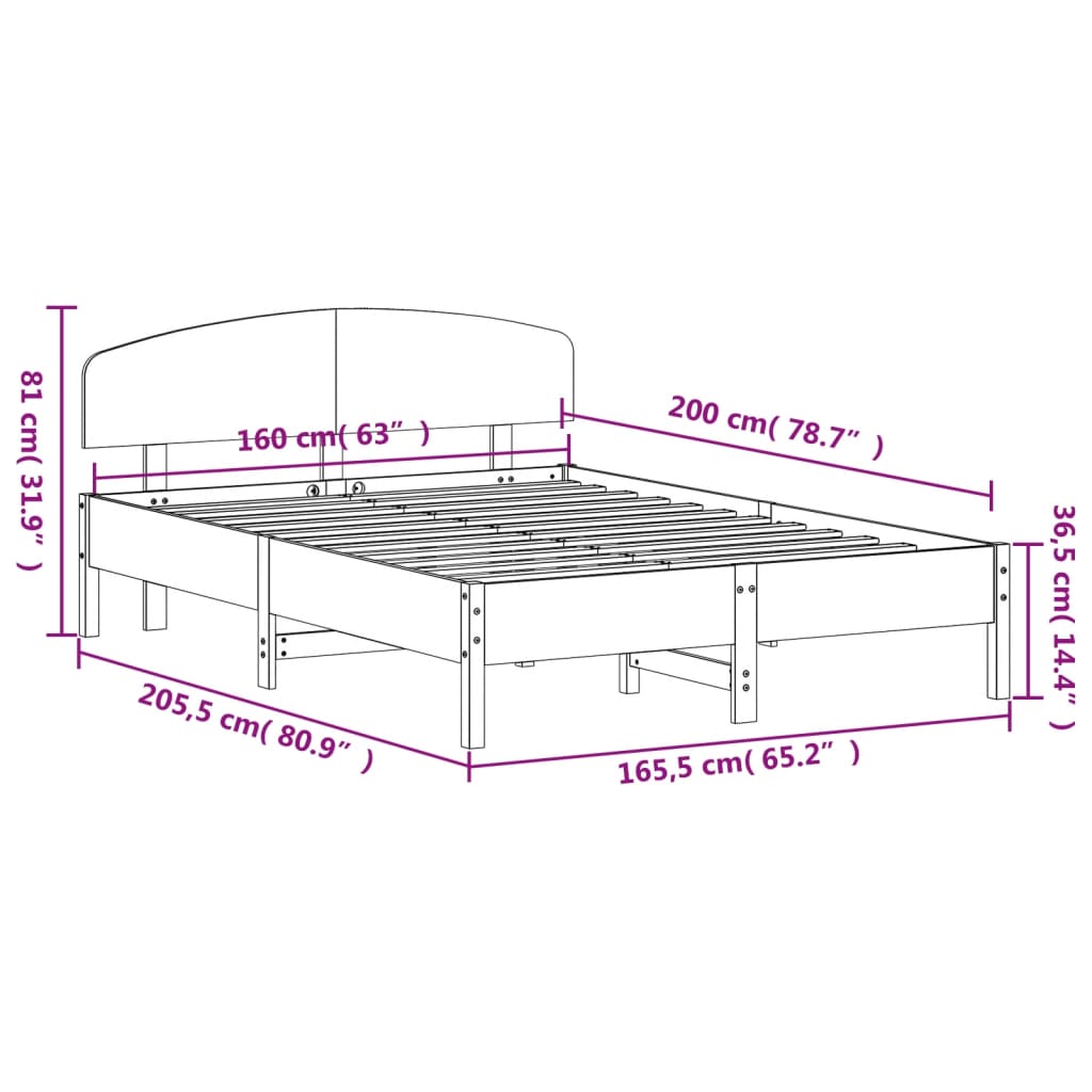 vidaXL viaszbarna tömör fenyőfa ágy matrac nélkül 160 x 200 cm