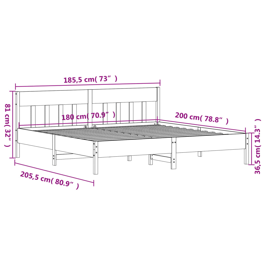 vidaXL viaszbarna tömör fenyőfa ágy matrac nélkül 180 x 200 cm