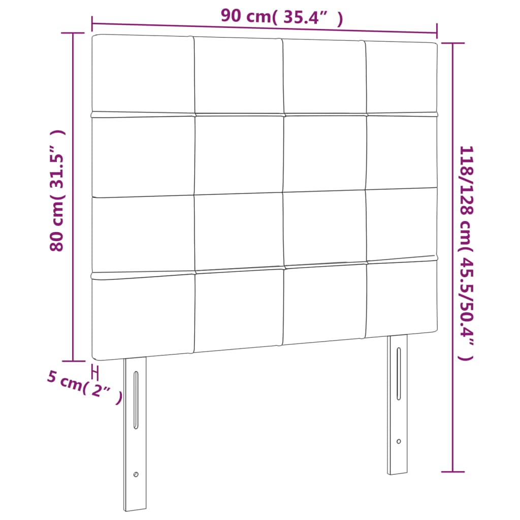 vidaXL fekete bársony LED-es fejtámla 90x5x118/128 cm