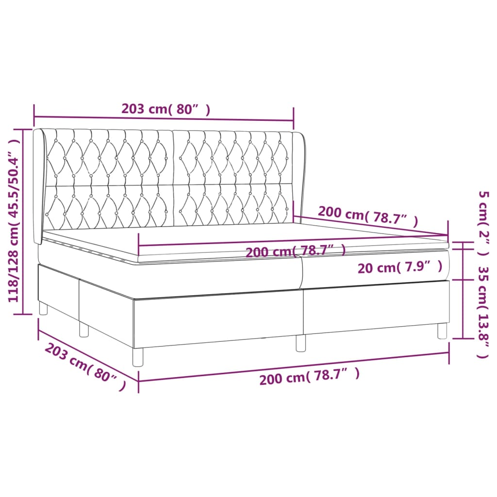 vidaXL fekete szövet rugós ágy matraccal 200 x 200 cm