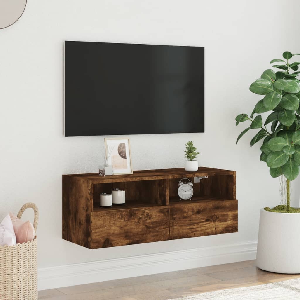 vidaXL füstös tölgy színű szerelt fa fali TV-szekrény 80 x 30 x 30 cm