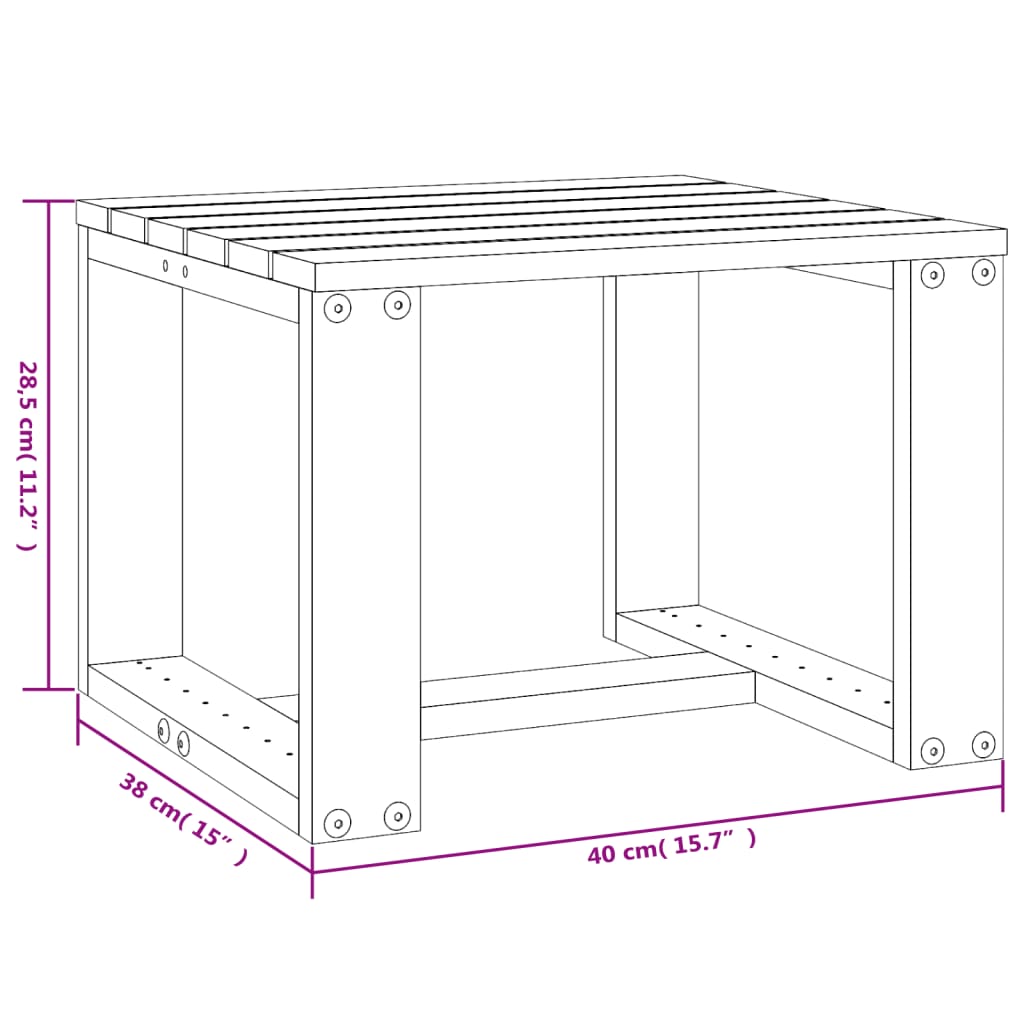 vidaXL fekete kerti tömör fenyőfa kisasztal 40x38x28,5 cm