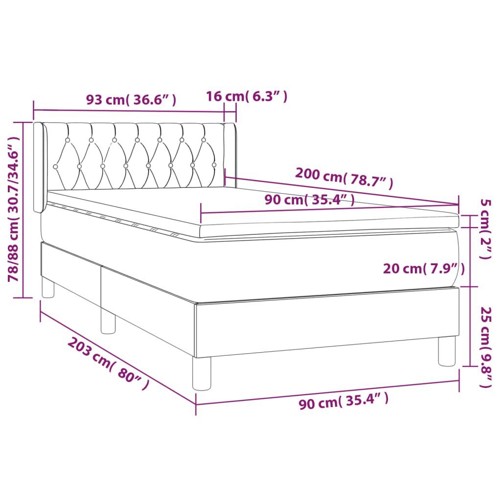 vidaXL krémszínű szövet rugós ágy matraccal 90 x 200 cm