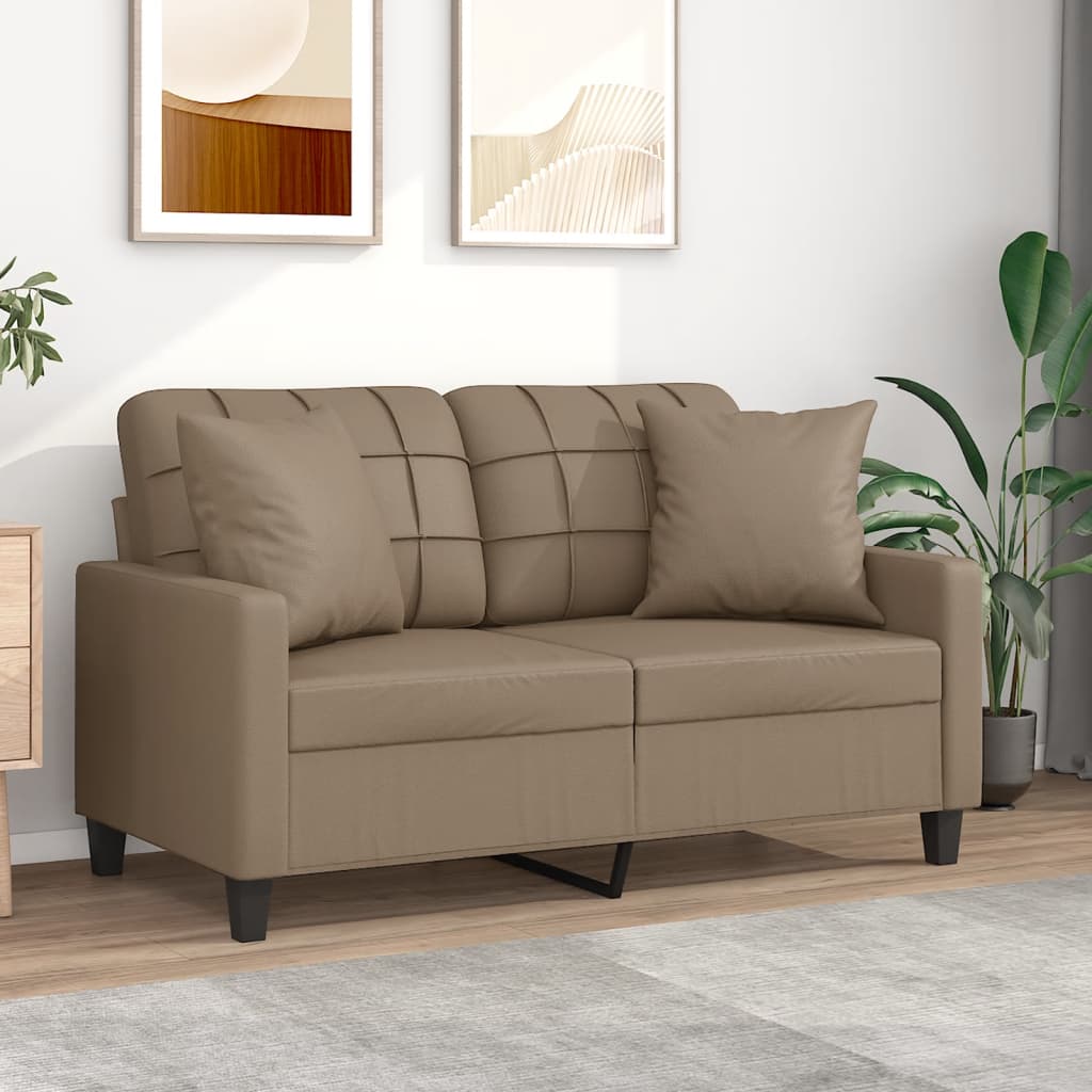 vidaXL 2 személyes cappuccino színű műbőr kanapé díszpárnákkal 120 cm