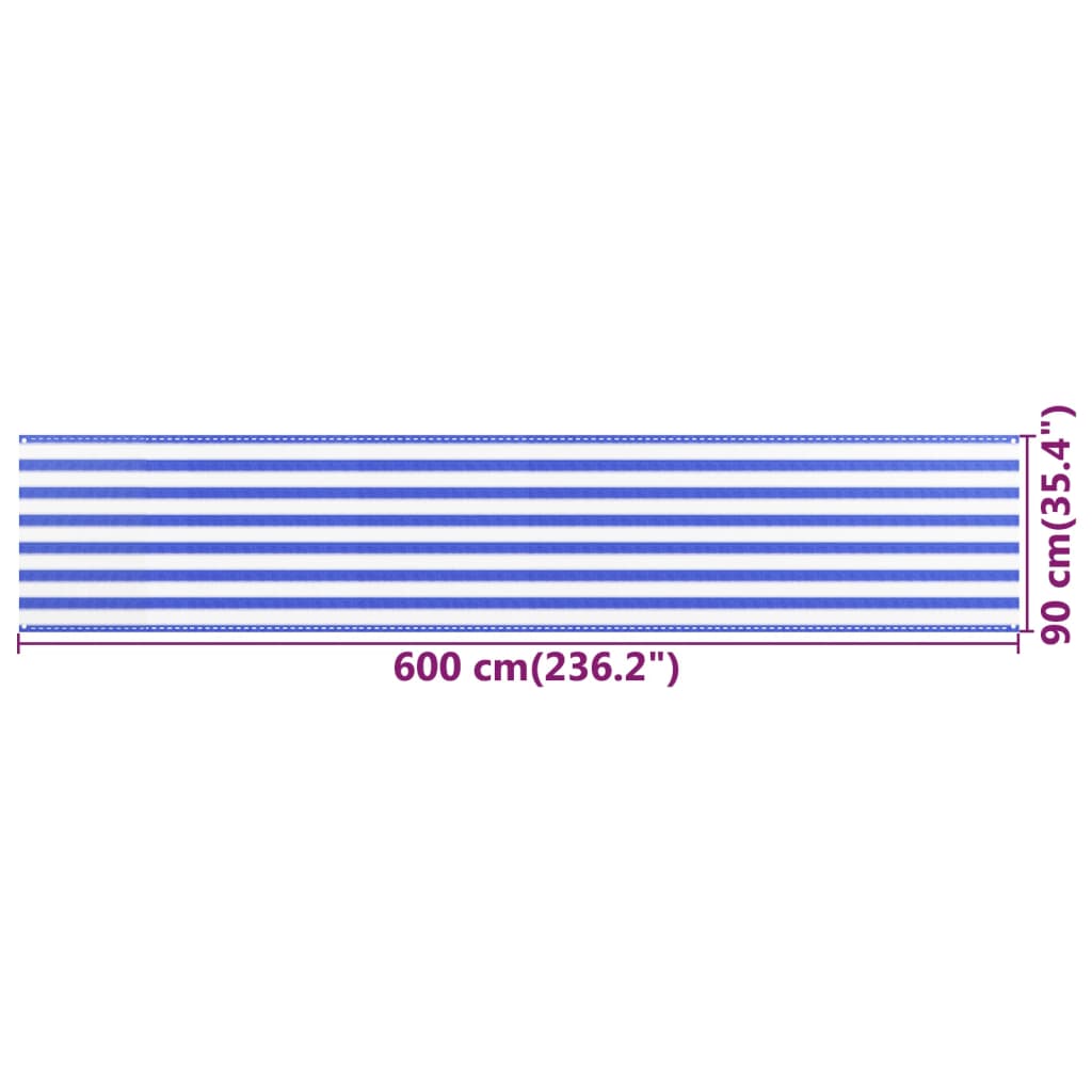 vidaXL kék és fehér HDPE erkélytakaró 90 x 600 cm