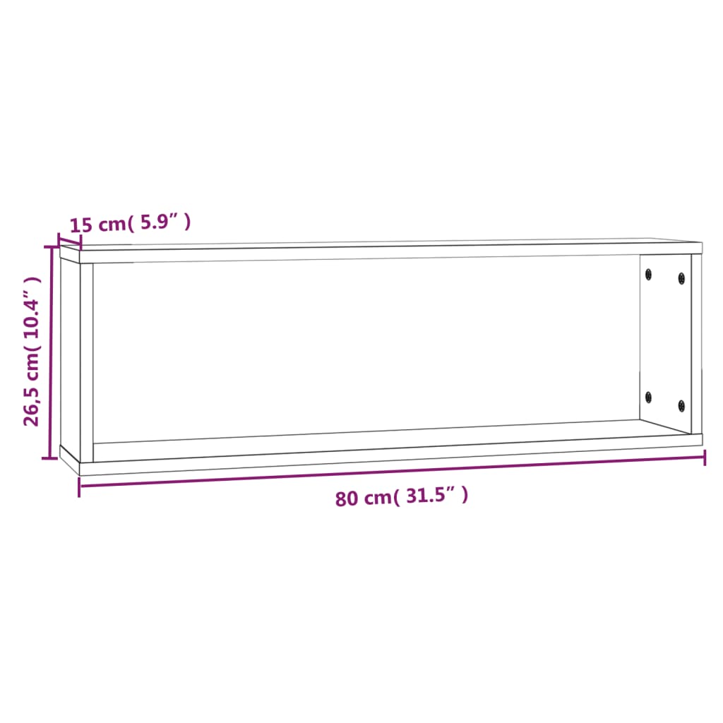 vidaXL 4 db barna tölgyszínű szerelt fa fali kockapolc 80x15x26,5 cm