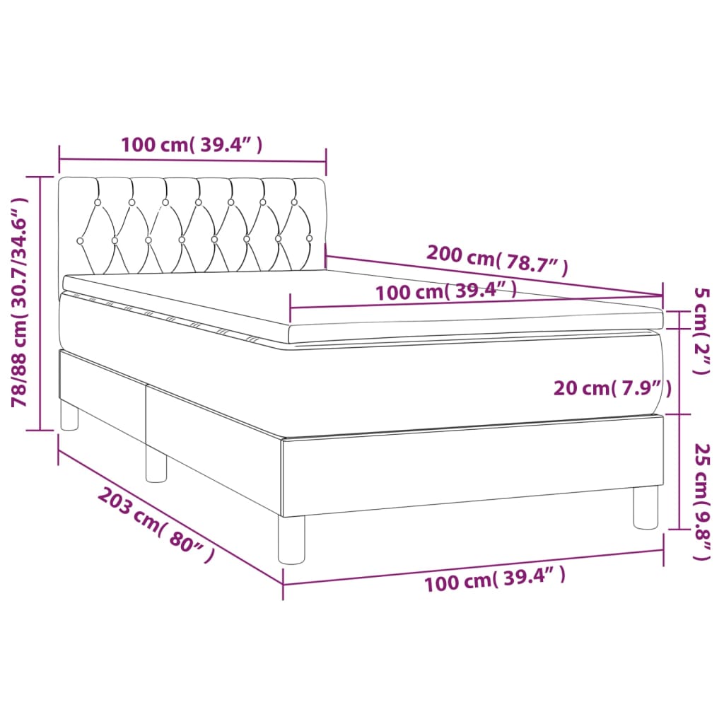 vidaXL sötétzöld bársony rugós ágy matraccal 100 x 200 cm