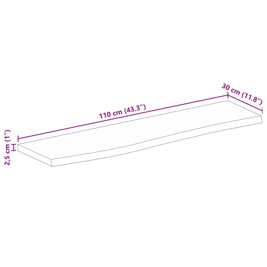 vidaXL tömör mangófa természetes élű asztallap 110 x 30 x 2,5 cm