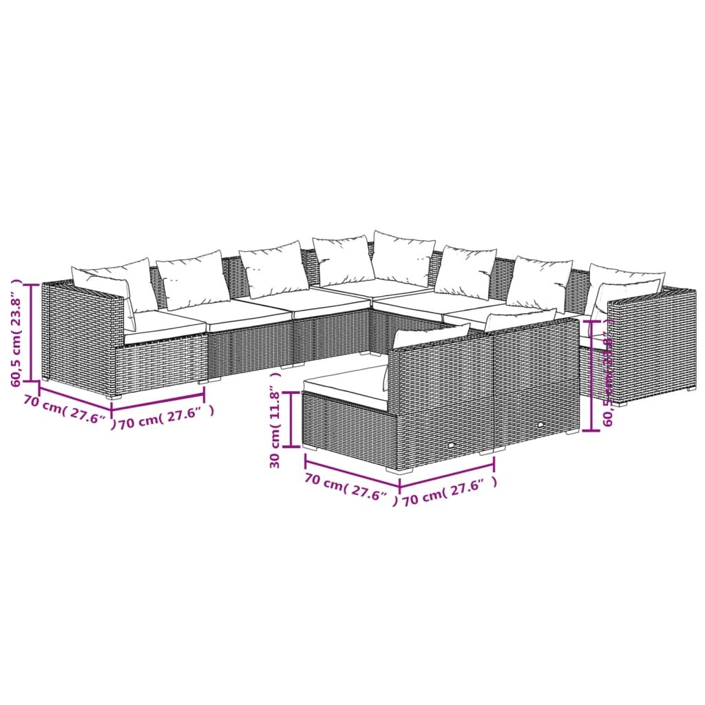 vidaXL 9 részes barna polyrattan kerti ülőgarnitúra párnákkal