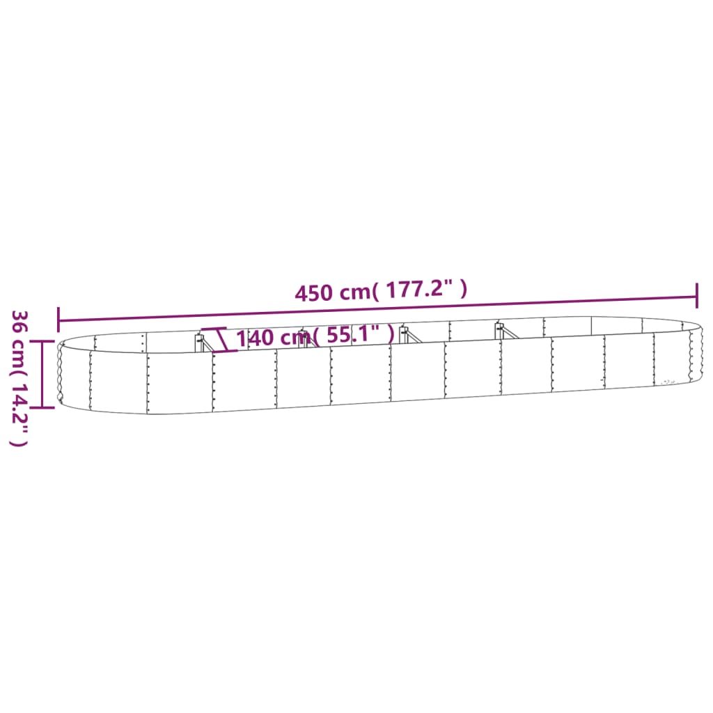 vidaXL ezüstszínű porszórt acél kerti magaságyás 450x140x36 cm