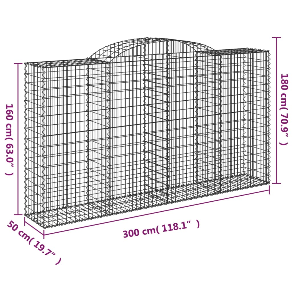 vidaXL 20 db íves horganyzott vas gabion kosár 300x50x160/180 cm