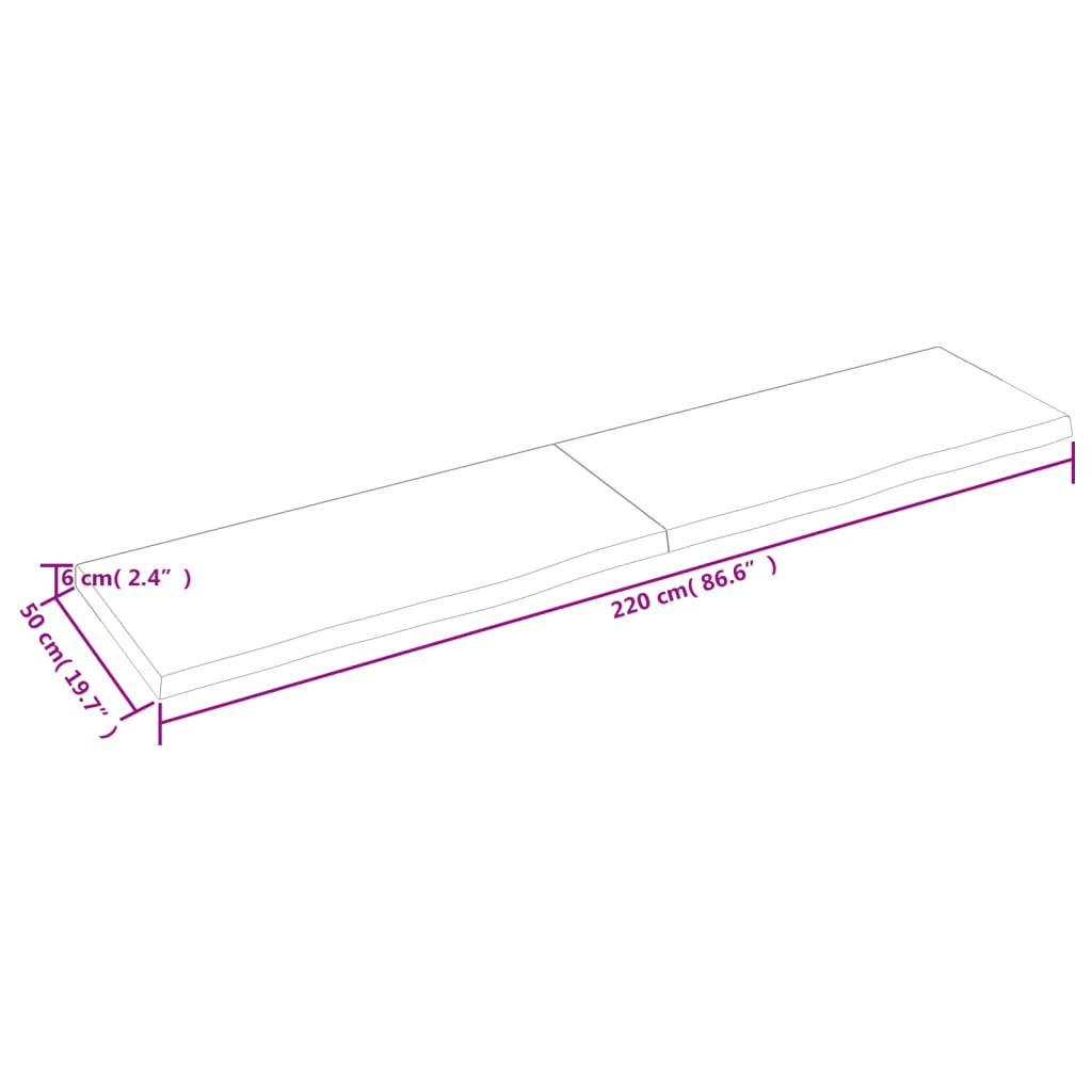 vidaXL kezeletlen tömör fa fürdőszobai pult 220x50x(2-6) cm