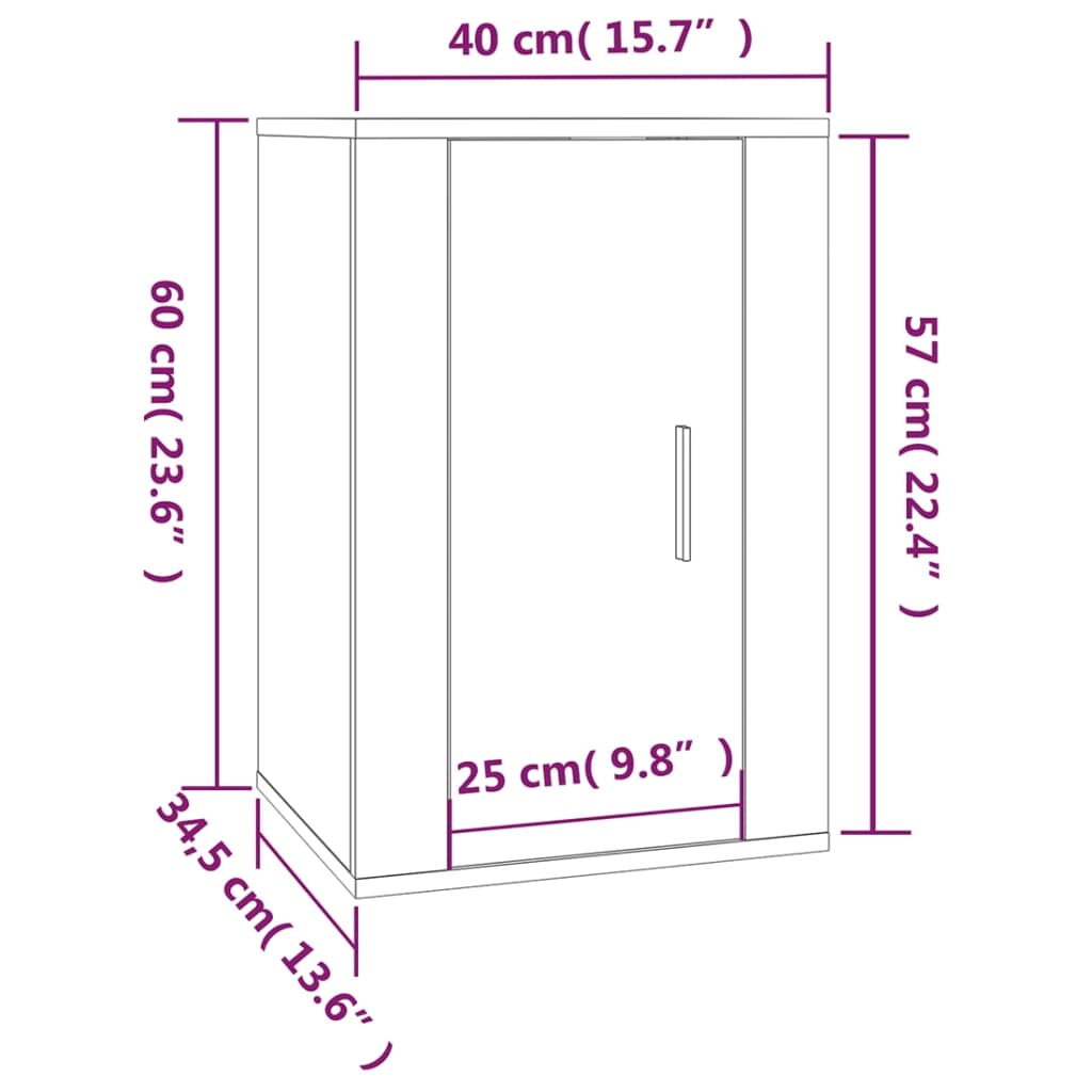 vidaXL 2 db barna tölgy falra szerelhető TV-szekrény 40x34,5x60 cm