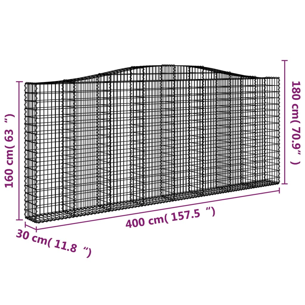 vidaXL 3 db íves horganyzott vas gabion kosár 400x30x160/180 cm