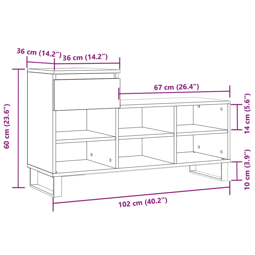 vidaXL magasfényű fehér szerelt fa cipősszekrény 102x36x60 cm