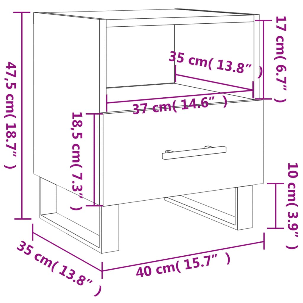 vidaXL 2 db betonszürke szerelt fa éjjeliszekrény 40 x 35 x 47,5 cm