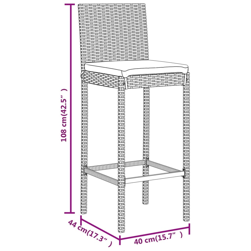 vidaXL 11 részes szürke polyrattan kerti bárszett párnákkal