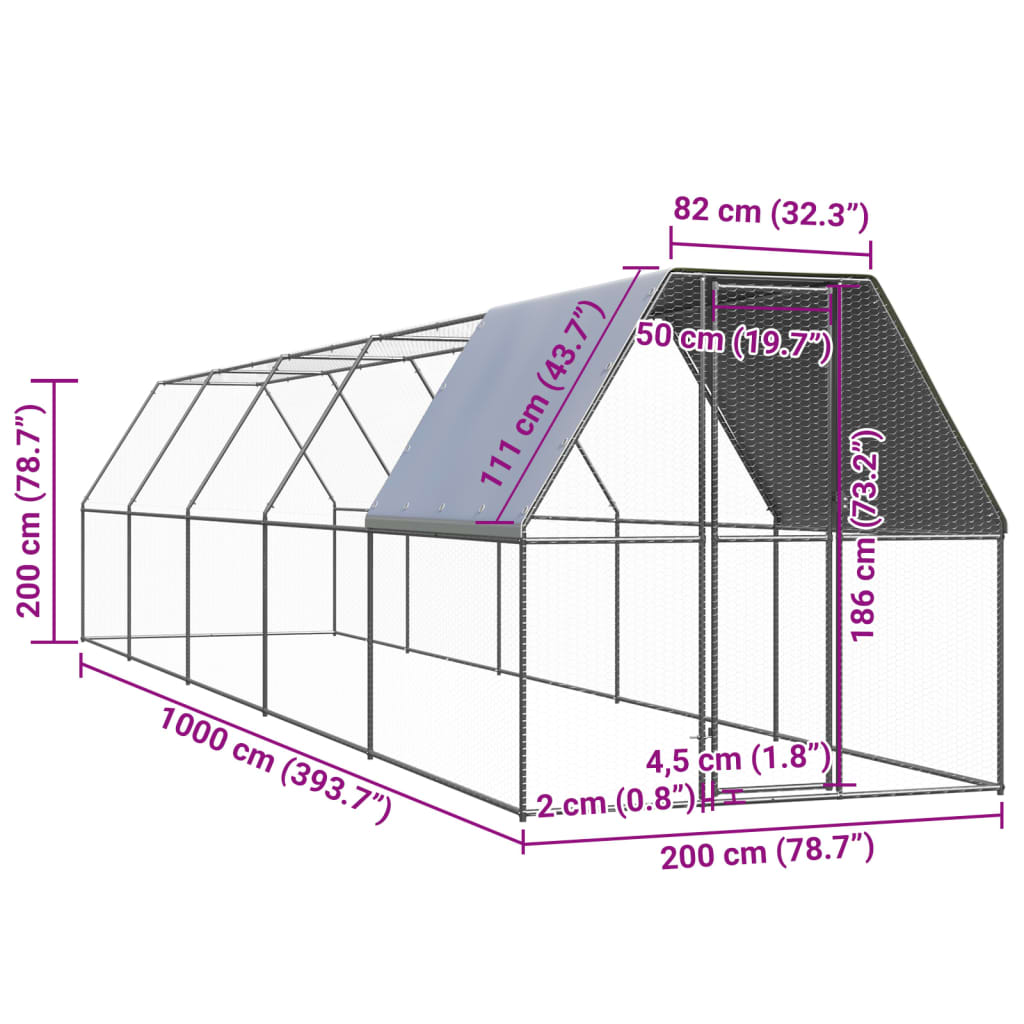 vidaXL kültéri horganyzott acél tyúkól 2 x 10 x 2 m