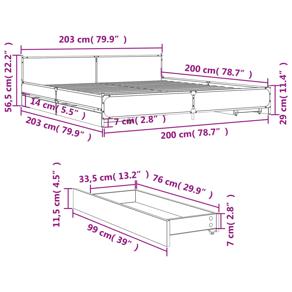 vidaXL sonoma tölgyszínű szerelt fa ágykeret 200 x 200 cm