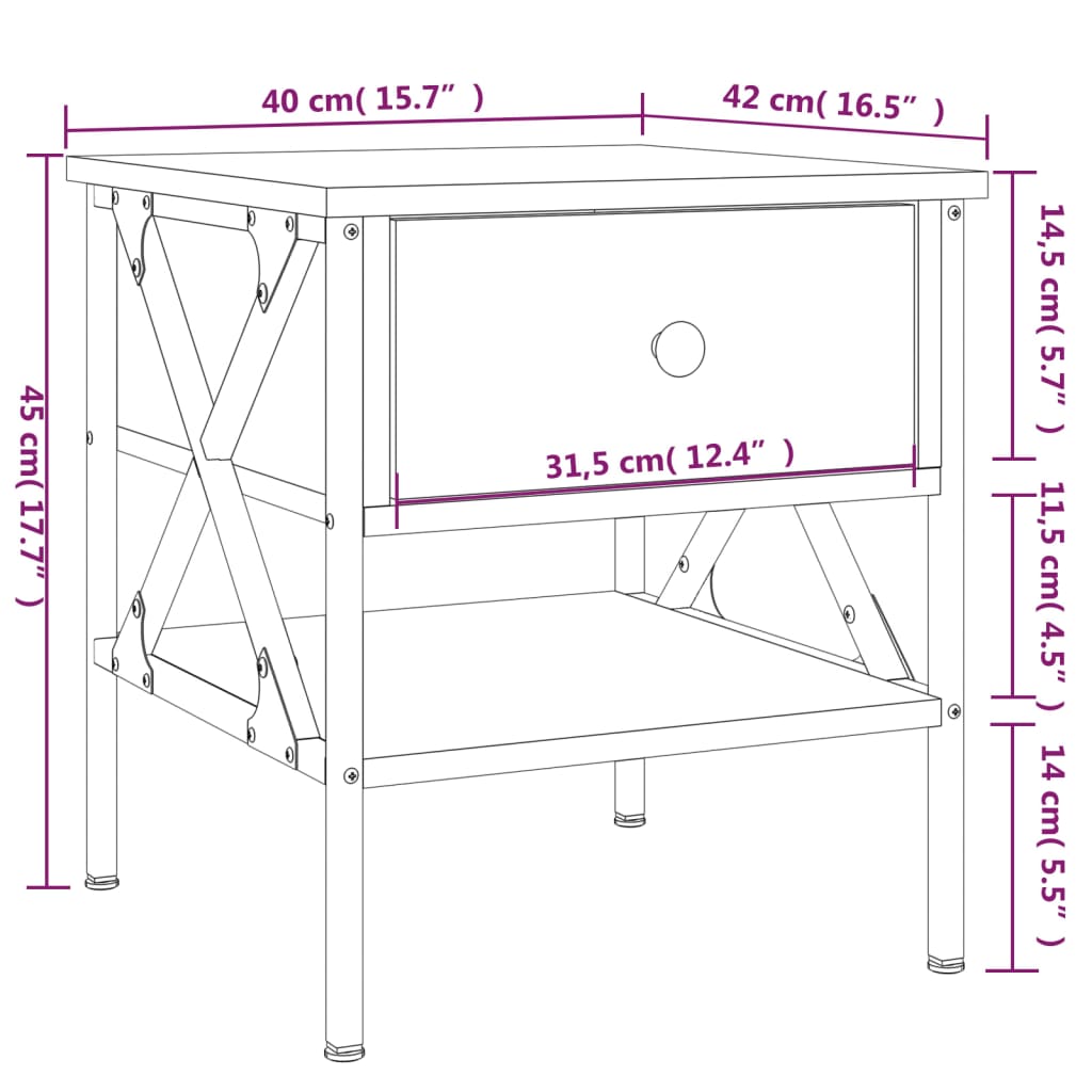 vidaXL 2 db füstös tölgy színű szerelt fa éjjeliszekrény 40x42x45 cm