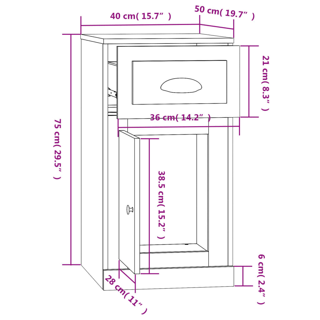 vidaXL füstös tölgy színű szerelt fa kisszekrény fiókkal 40x50x75 cm