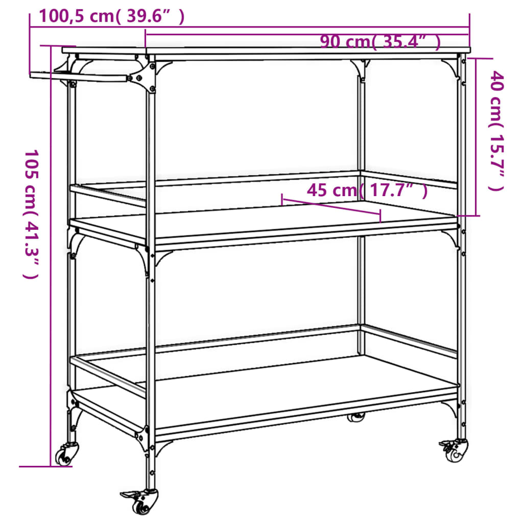 vidaXL barna tölgy színű szerelt fa konyhai kocsi 100,5 x 50 x 105 cm