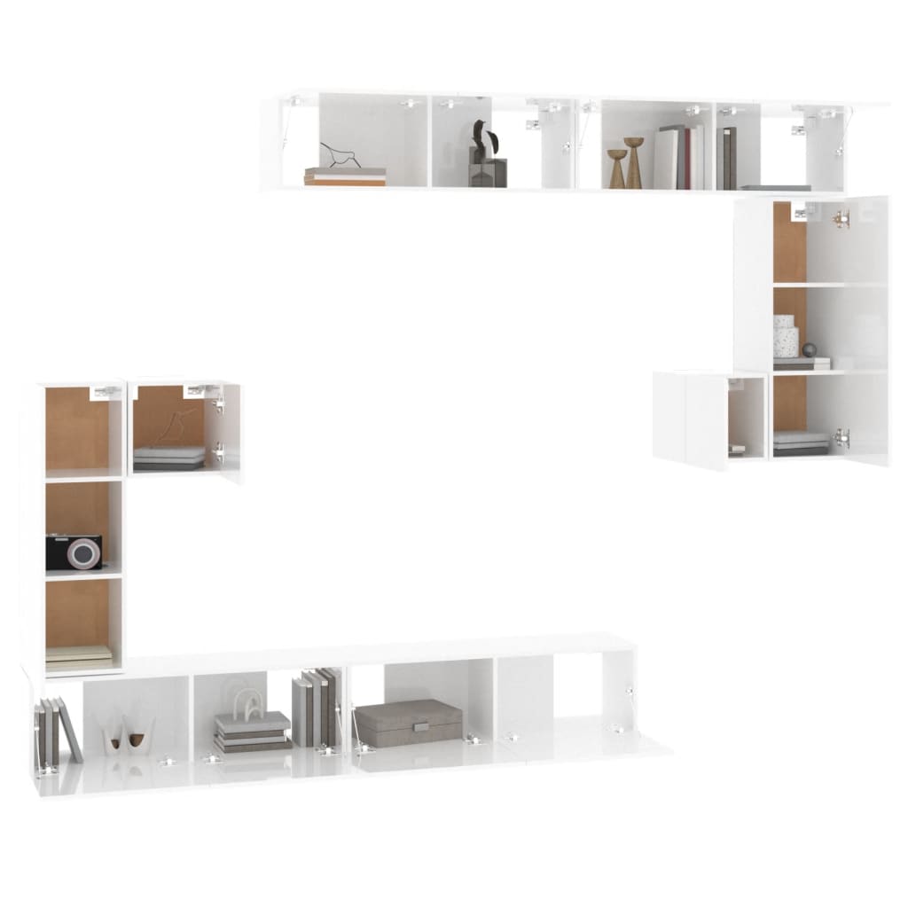 vidaXL magasfényű fehér falra szerelhető szerelt fa TV-szekrény
