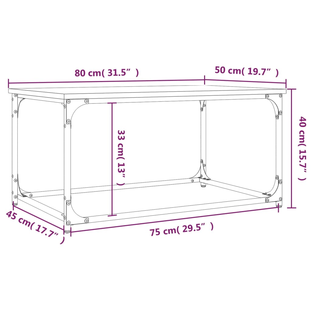 vidaXL sonoma tölgy színű szerelt fa és vas dohányzóasztal 80x50x40 cm