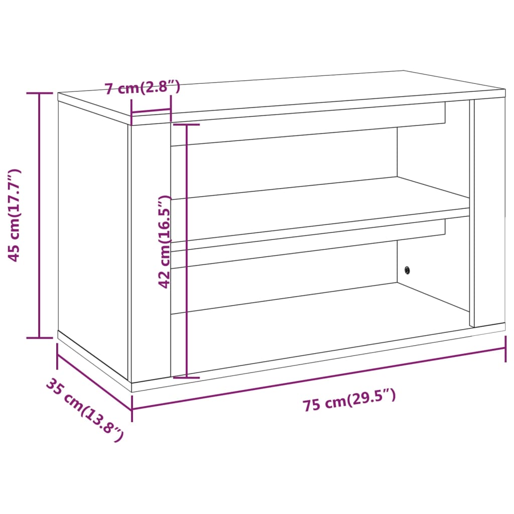 vidaXL fekete szerelt fa cipőtartó 75x35x45 cm