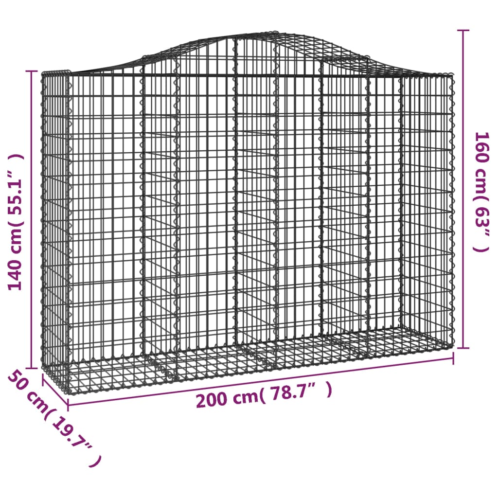 vidaXL íves horganyzott vas gabion kosár 200x50x140/160 cm