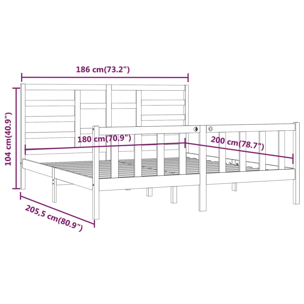 vidaXL Super King fehér tömör fa ágykeret 180 x 200 cm