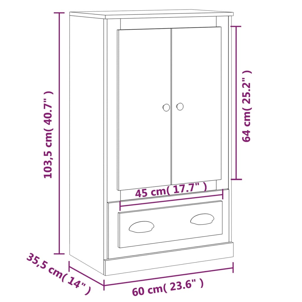 vidaXL magasfényű fehér szerelt fa magasszekrény 60x35,5x103,5 cm