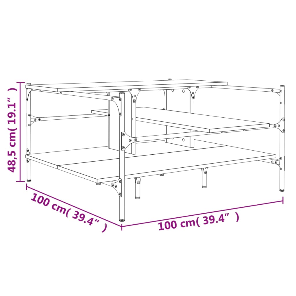 vidaXL fekete szerelt fa dohányzóasztal 100 x 100 x 48,5 cm