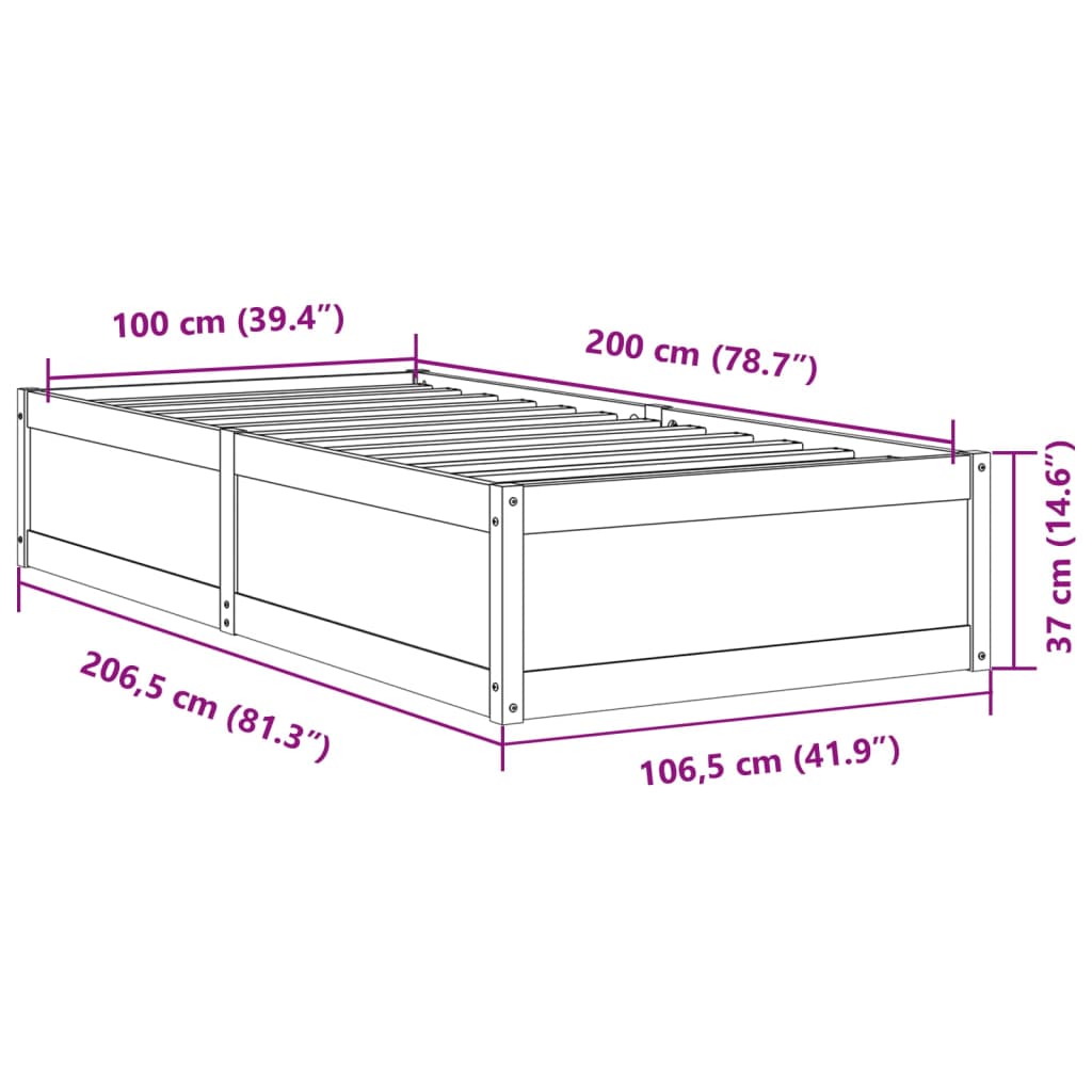 vidaXL tömör fenyőfa ágy matrac nélkül 100 x 200 cm