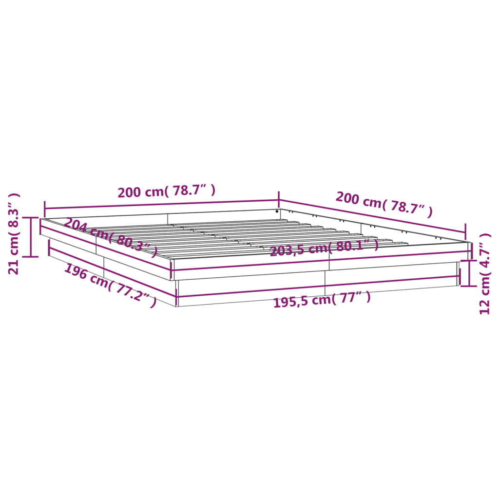 vidaXL viaszbarna tömör fenyőfa LED-es ágykeret 200 x 200 cm