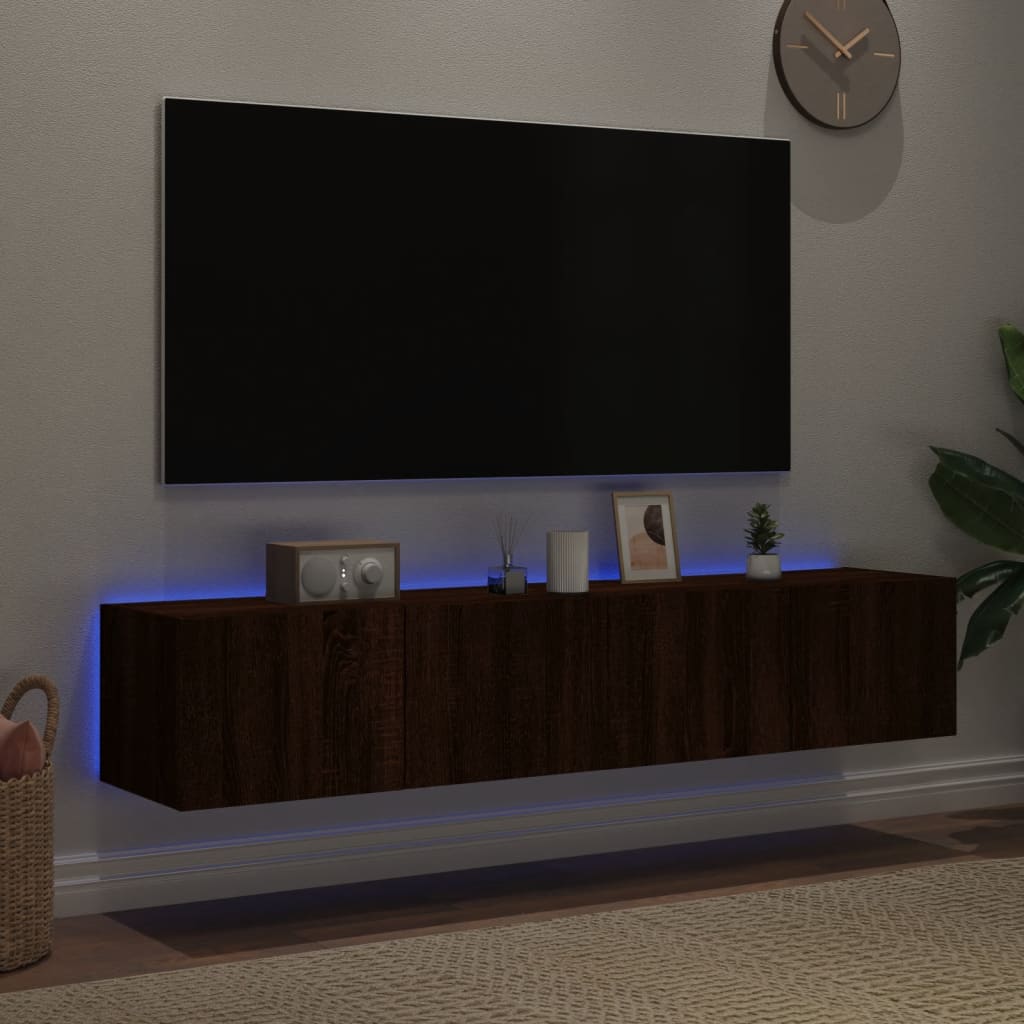 vidaXL 2 db barna tölgyszínű fali TV-szekrény LED-del 80x35x31 cm