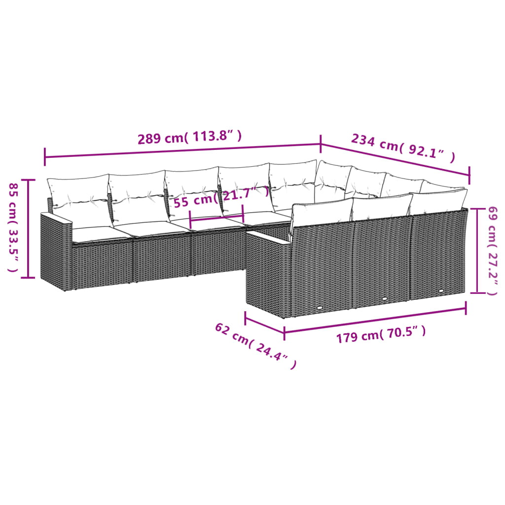 vidaXL 10 részes szürke polyrattan kerti ülőgarnitúra párnákkal