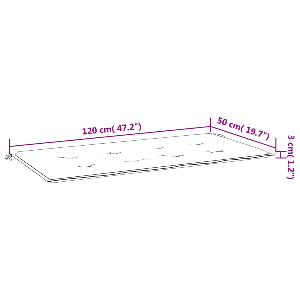 vidaXL fekete kockás oxford-szövet kerti padpárna 120 x 50 x 3 cm