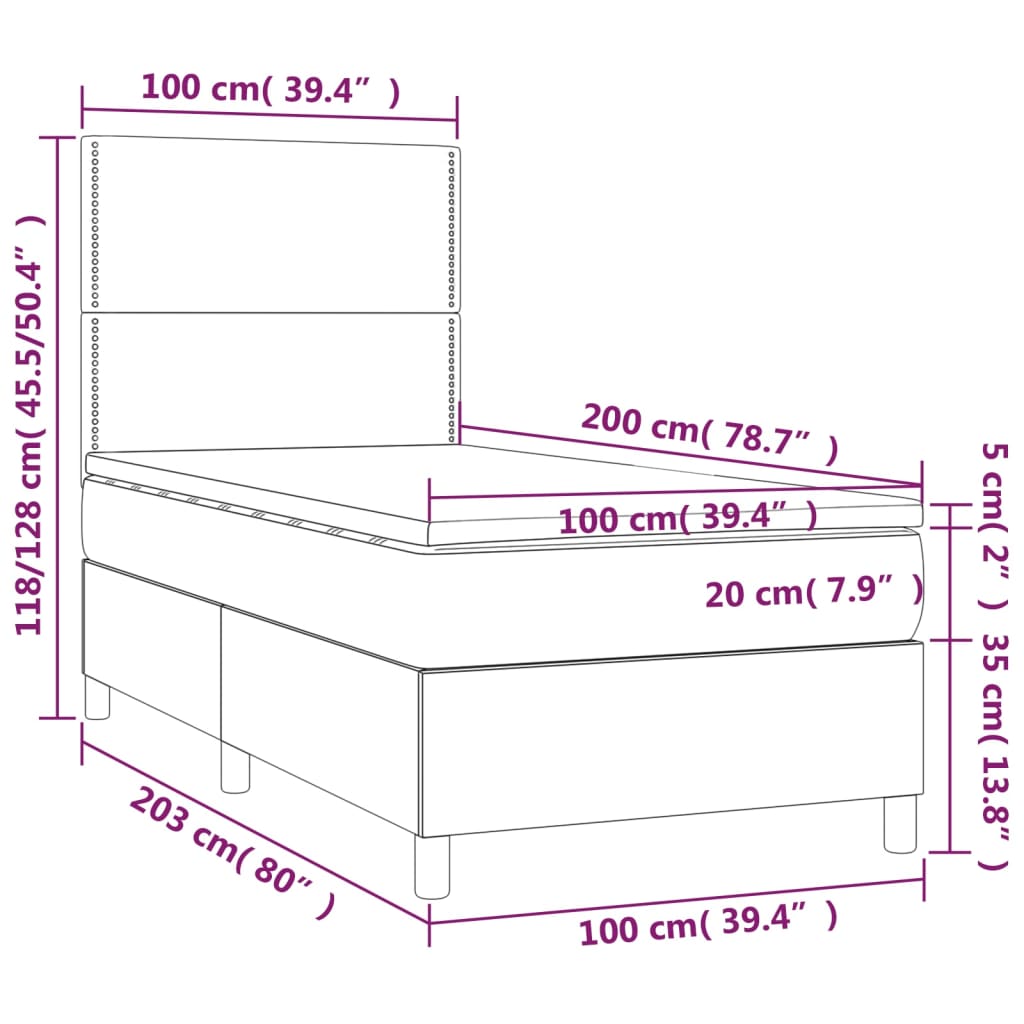 vidaXL fekete műbőr rugós ágy matraccal és LED-del 100x200 cm