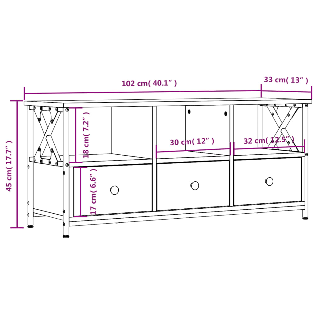 vidaXL fekete szerelt fa és vas TV-szekrény 102 x 33 x 45 cm