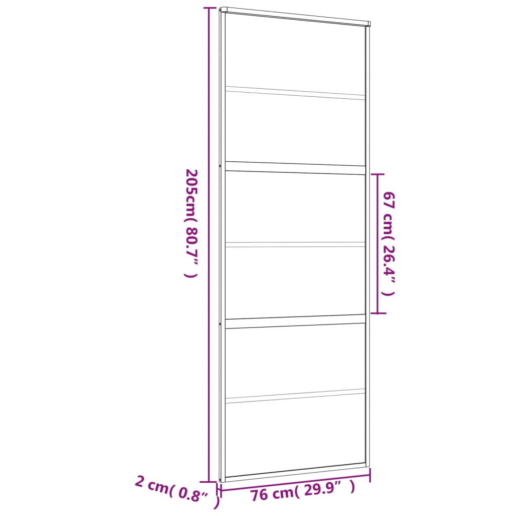 vidaXL aranyszínű átlátszó ESG üveg és alumínium tolóajtó 76 x 205 cm