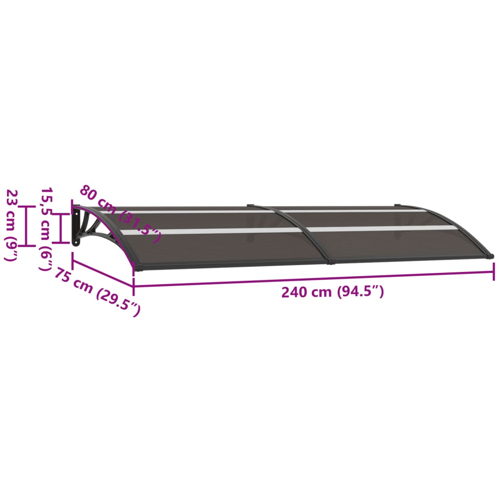 vidaXL fekete polikarbonát ajtóelőtető 240 x 75 cm