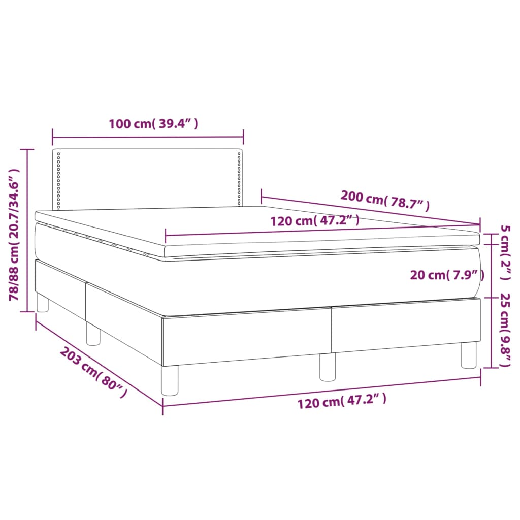 vidaXL fekete műbőr rugós ágy matraccal és LED-del 120x200 cm