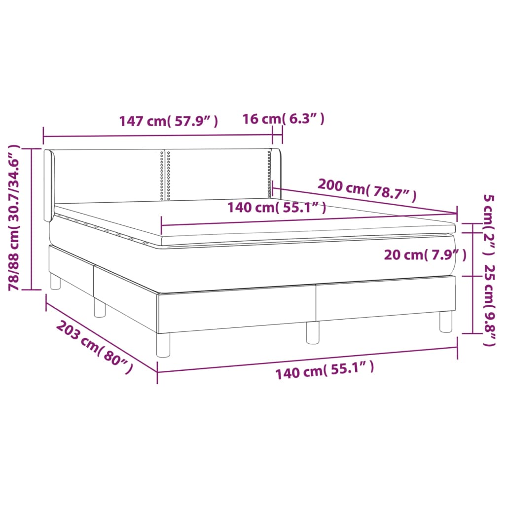 vidaXL fekete műbőr rugós ágy matraccal 140 x 200 cm